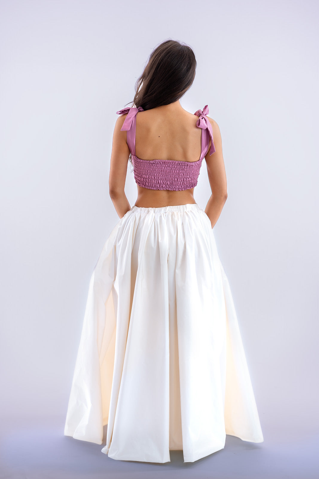 Lila pamut-selyem szatén crop top