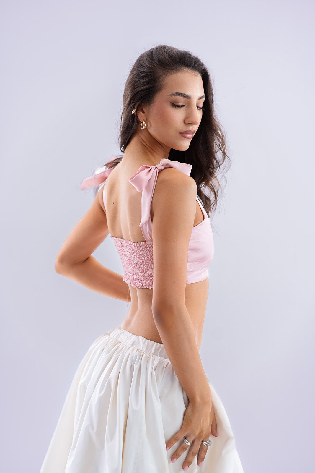 Rózsaszín hernyóselyem crop top
