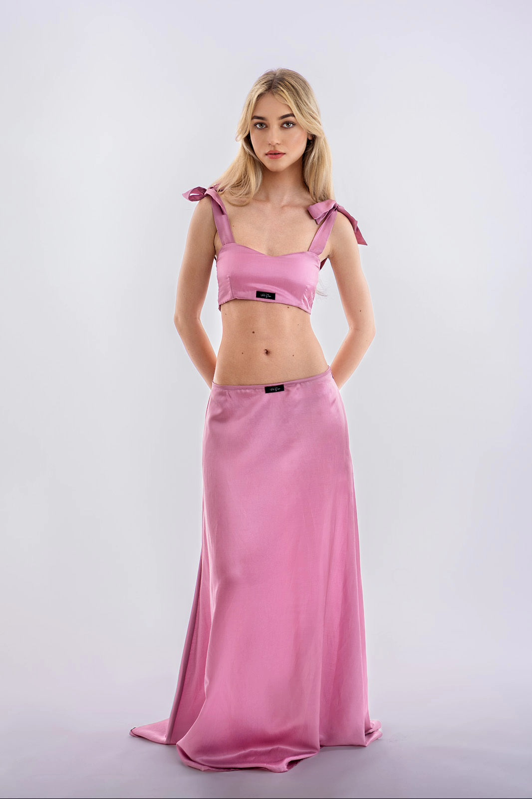 Lila pamut-selyem szatén crop top