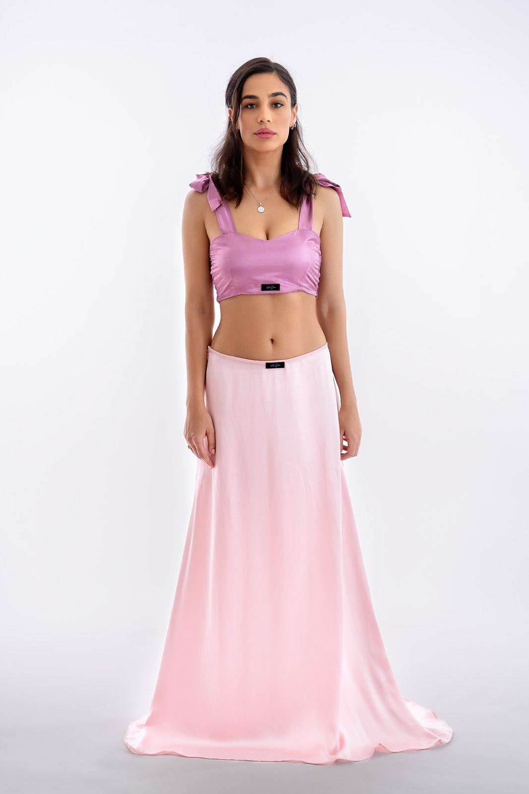 Lila pamut-selyem szatén crop top