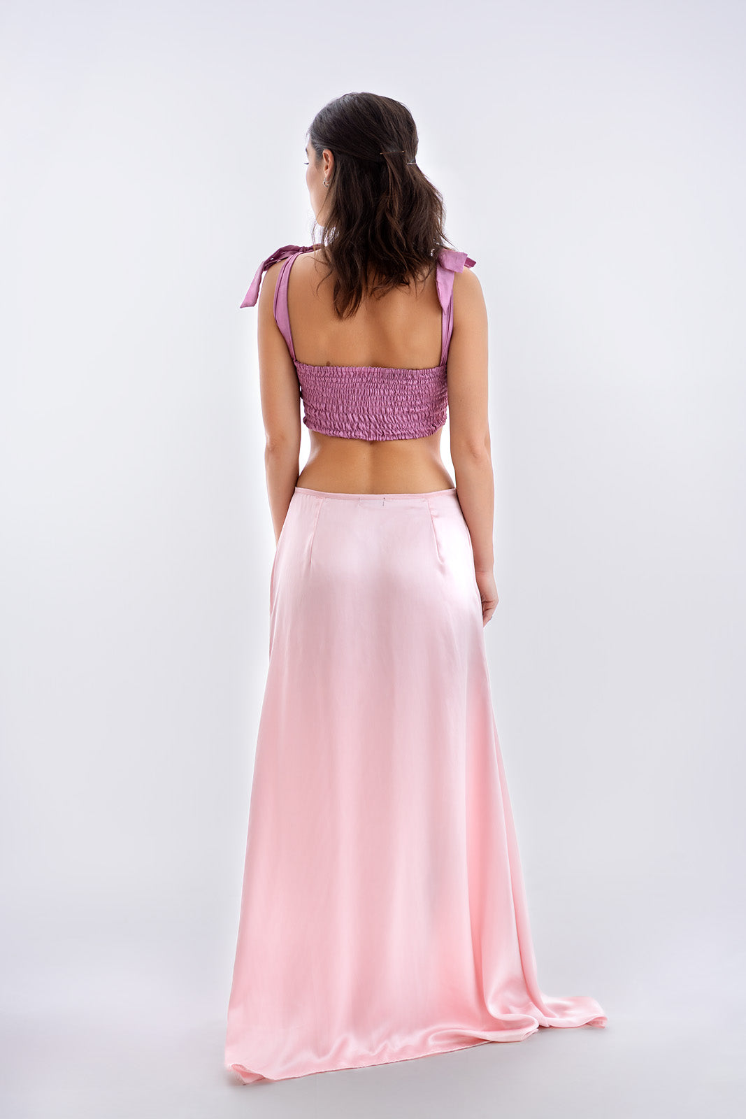 Lila pamut-selyem szatén crop top