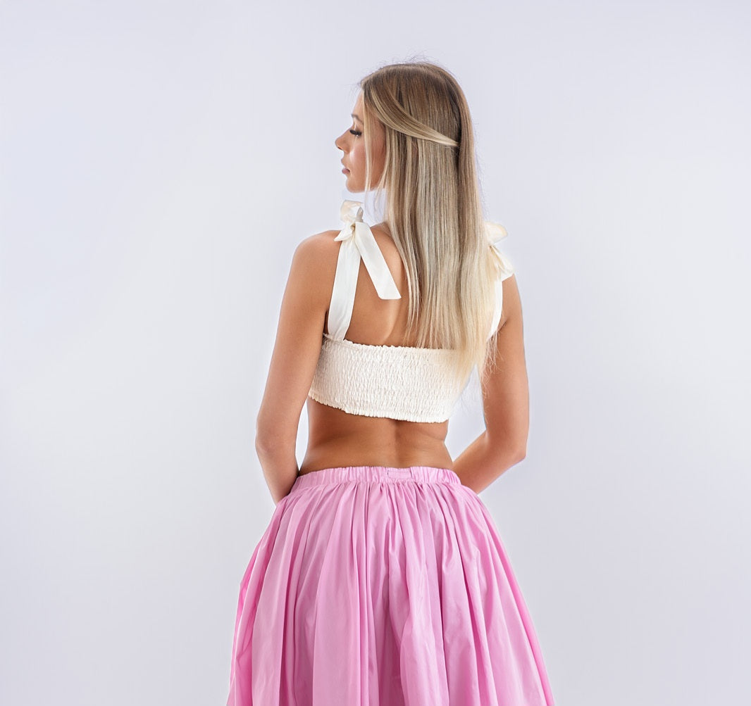 Fehér hernyóselyem taft crop top
