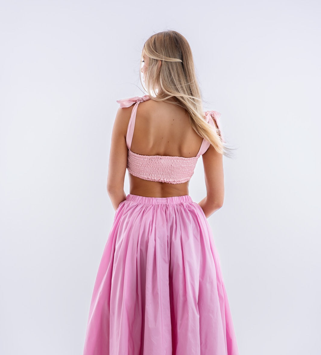 Rózsaszín hernyóselyem crop top