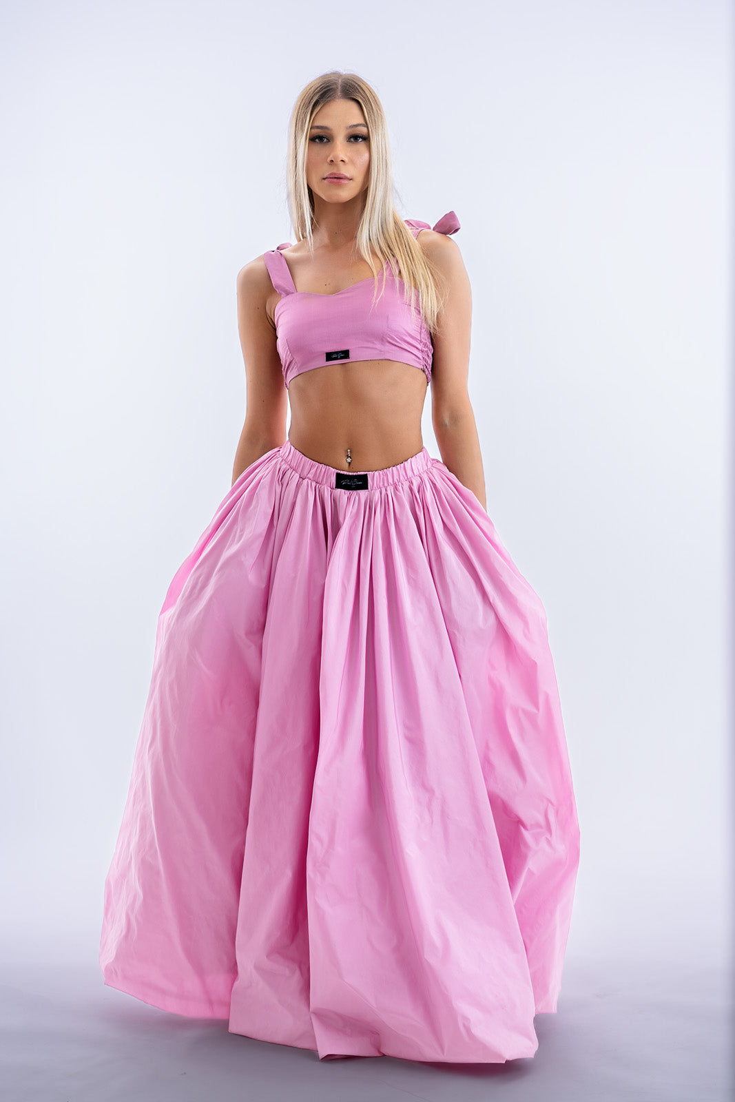 Lila pamut-selyem szatén crop top