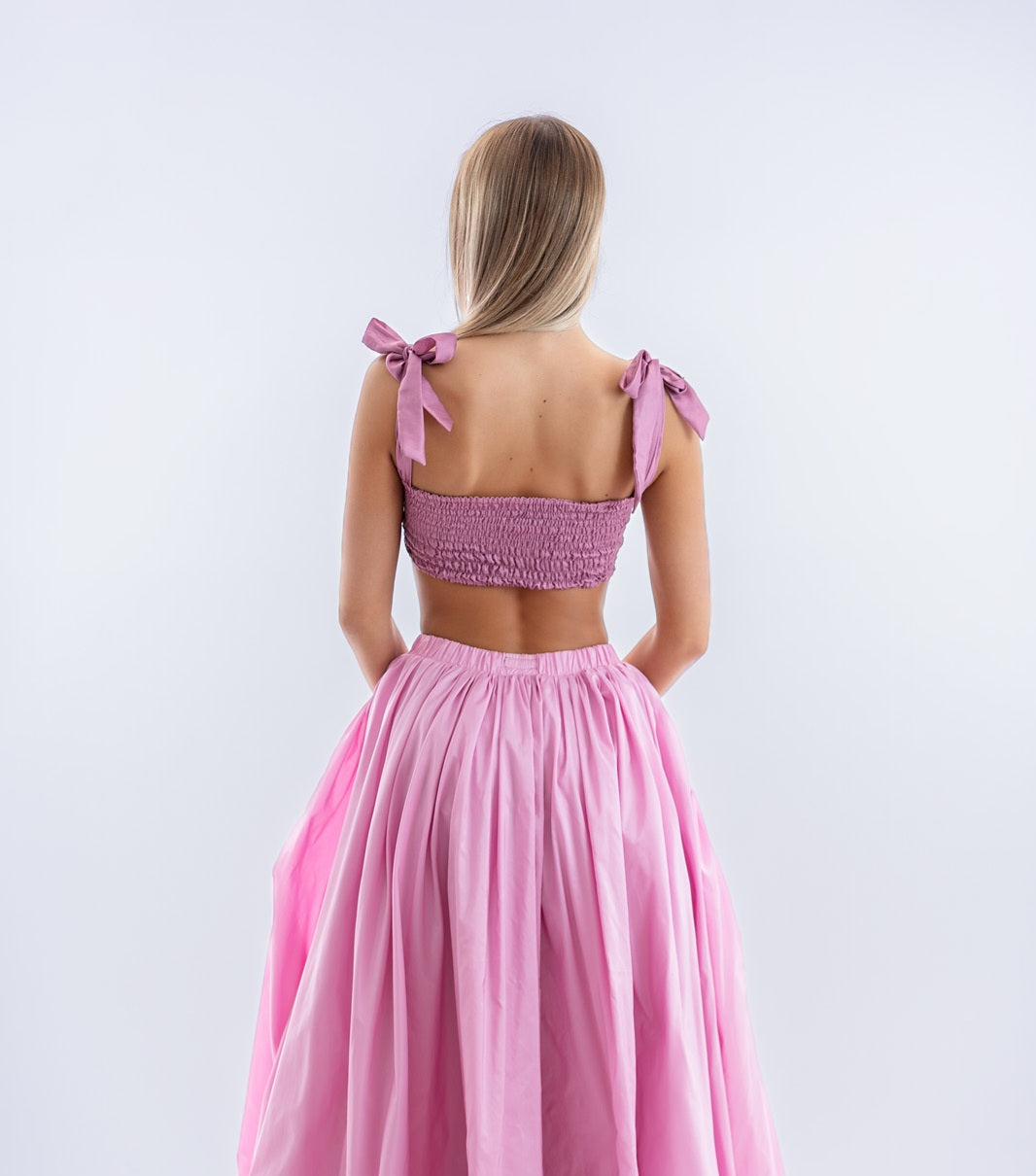 Lila pamut-selyem szatén crop top