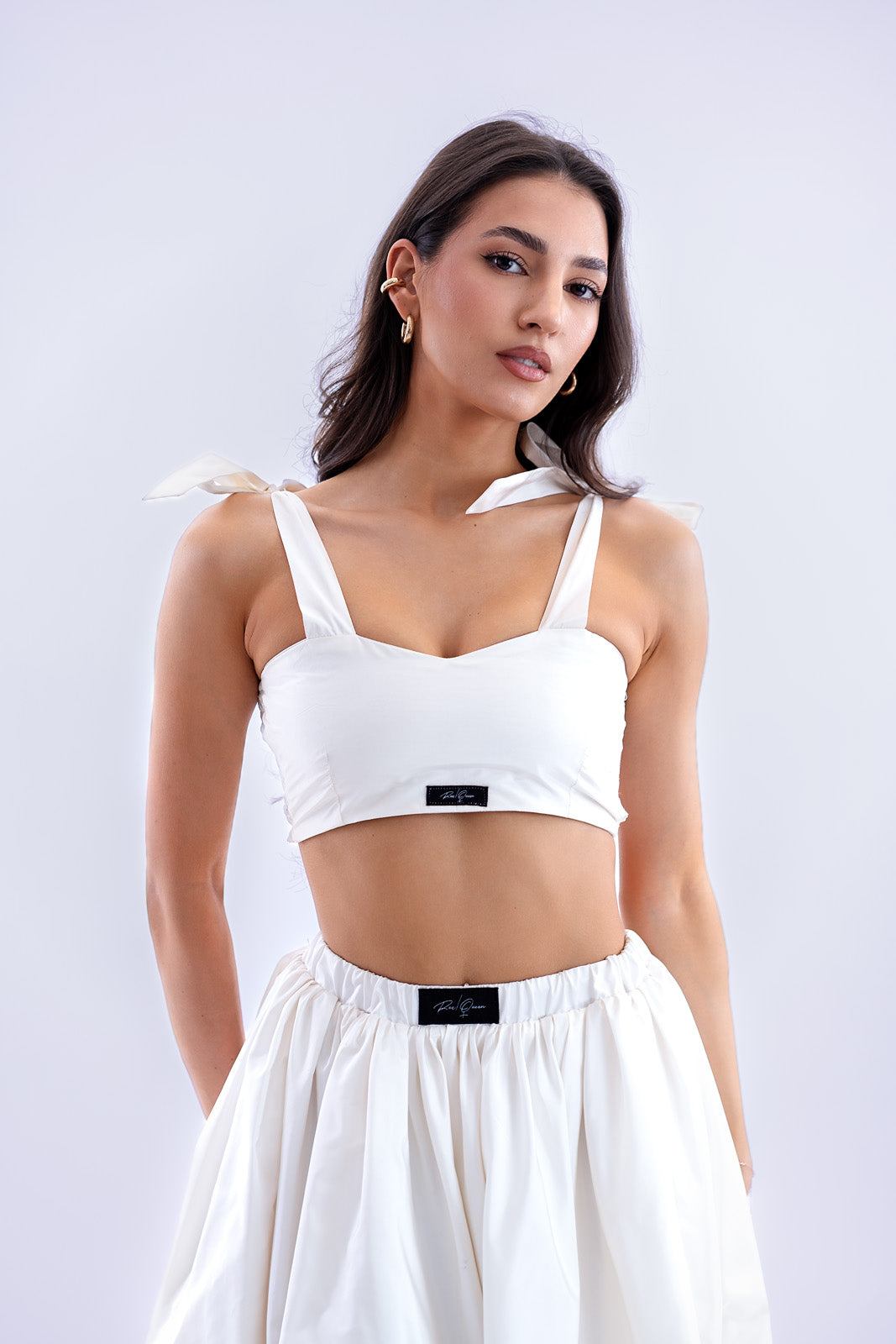 Fehér hernyóselyem taft crop top