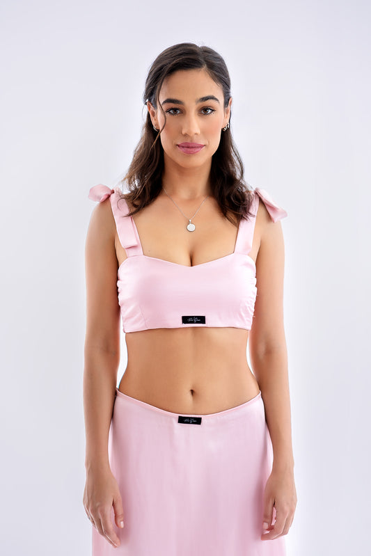 Rózsaszín hernyóselyem crop top
