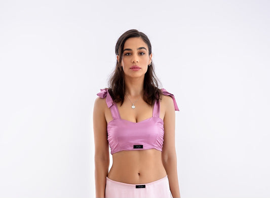 Lila pamut-selyem szatén crop top