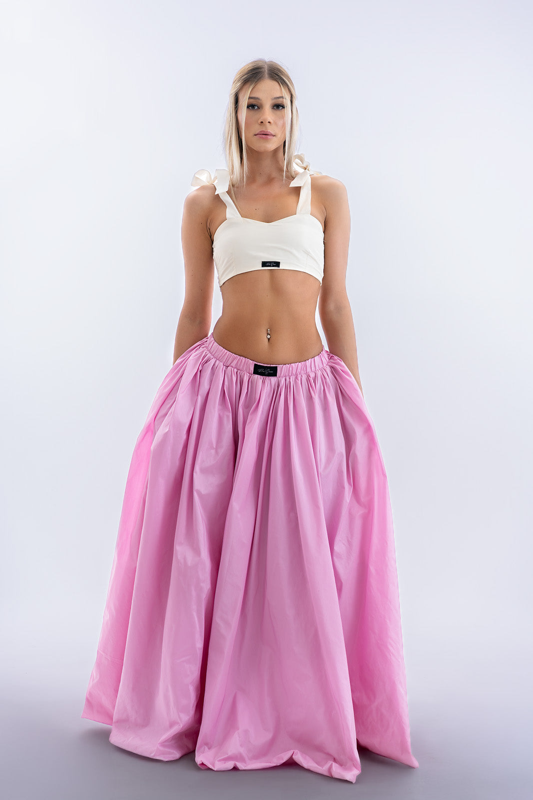 Fehér hernyóselyem taft crop top